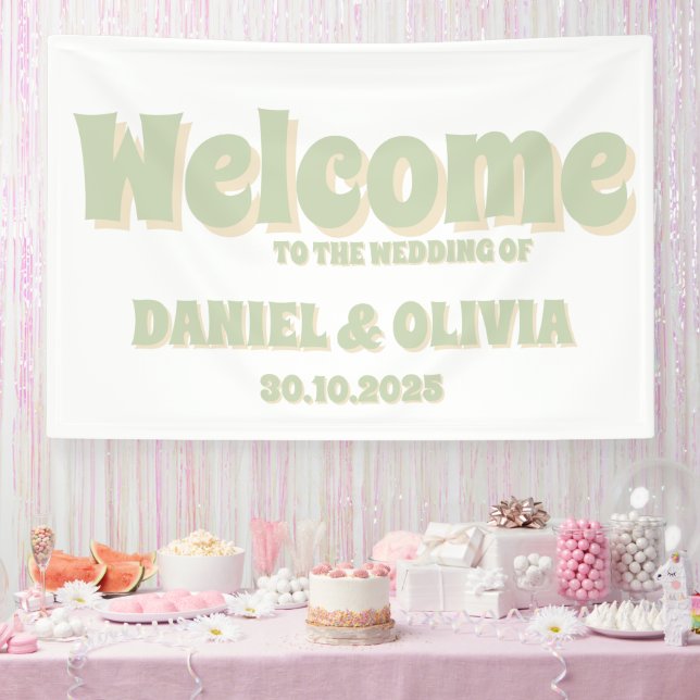 Retro Groovy Colorful Wavy Boho Wed Seating Charts Banner (Party)