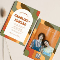 Retro Groovy Colorful Wavy Boho Wedding Qr Code