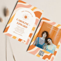 Retro Groovy Colorful Wavy Boho Wedding Qr Code