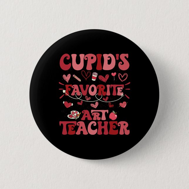 Retro Groovy Cupids Lieblings-Kunstlehrer Valentin Button (Vorderseite)