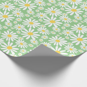 Retro Groovy Daisies Frühjahrsmuster-Seite Grün Geschenkpapier