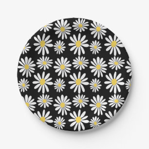 Retro Groovy Daisies Spring Daisy Boho Black Pappteller