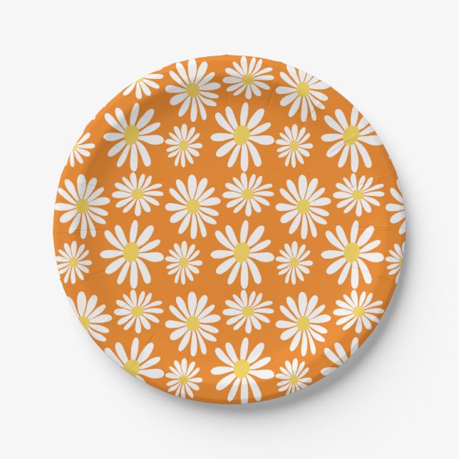 Retro Groovy Daisies Spring Daisy Boho Orange Pappteller (Vorderseite)