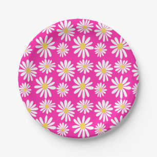 Retro Groovy Daisies Spring Daisy Boho Pink Pappteller