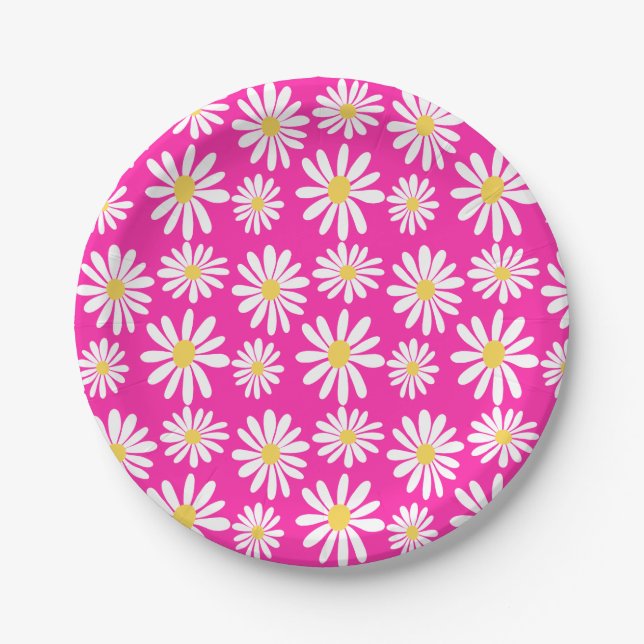 Retro Groovy Daisies Spring Daisy Boho Pink Pappteller (Vorderseite)