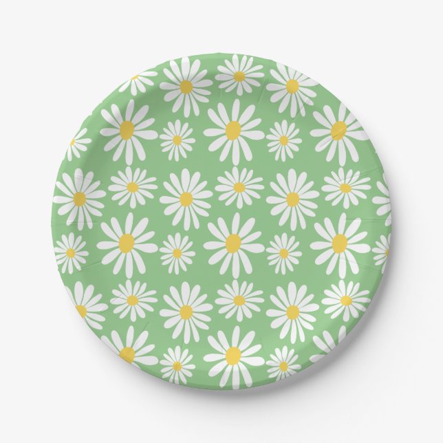 Retro Groovy Daisies Spring Daisy Boho Sage Pappteller (Vorderseite)