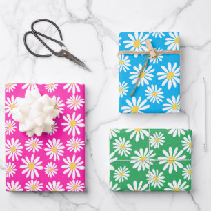 Retro Groovy Daisies Spring Daisy Pattern farbenfr Geschenkpapier Set