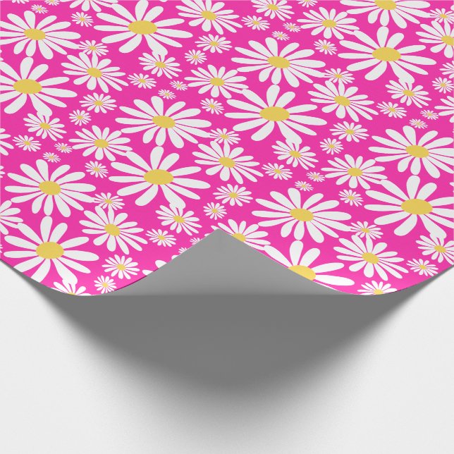 Retro Groovy Daisies Spring Daisy Pattern Pink Geschenkpapier (Ecke)