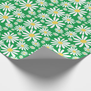 Retro Groovy Daisies Spring Pattern Kelly Green Geschenkpapier