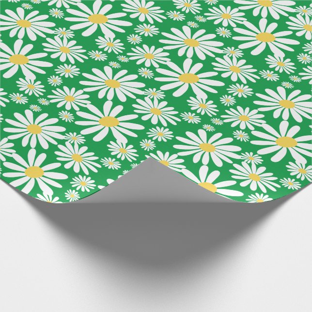 Retro Groovy Daisies Spring Pattern Kelly Green Geschenkpapier (Ecke)