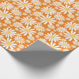 Retro Groovy Daisies Spring Pattern Orange Geschenkpapier