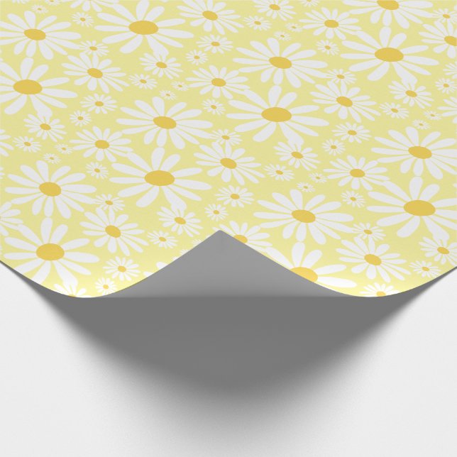 Retro Groovy Daisies Spring Pattern Pastellgelb Geschenkpapier (Ecke)