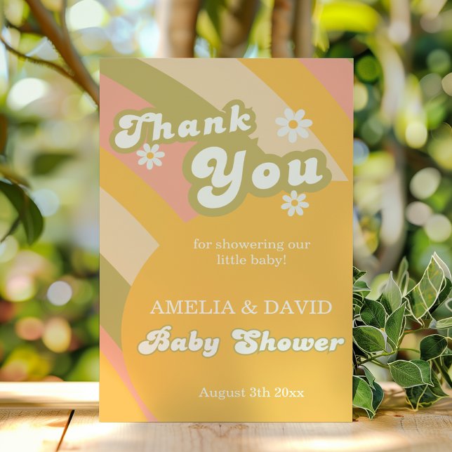 Retro Groovy Daisy Baby Boy Shower Dankeskarte (Von Creator hochgeladen)