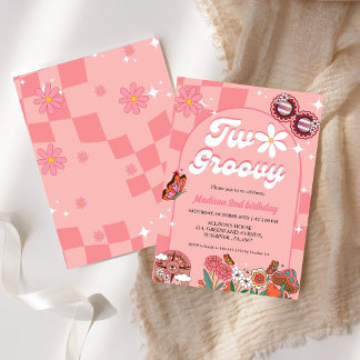 Retro Groovy daisy Blume 2 Groovy 2. Geburtstag Einladung