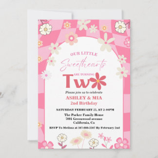 Retro Groovy Daisy Boho Twin 2. Einladung