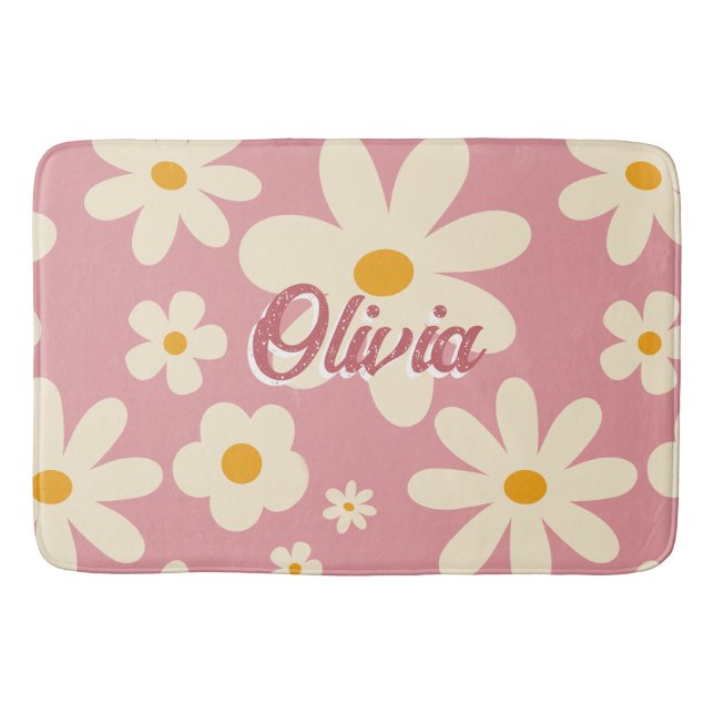 Retro Groovy daisy boho Wüste rosa Badematte (Vorderseite)