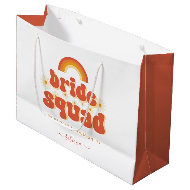 Retro Groovy Daisy Bride Squad Junggeselinnen-Absc Große Geschenktüte (Vorderseite Schrägansicht)