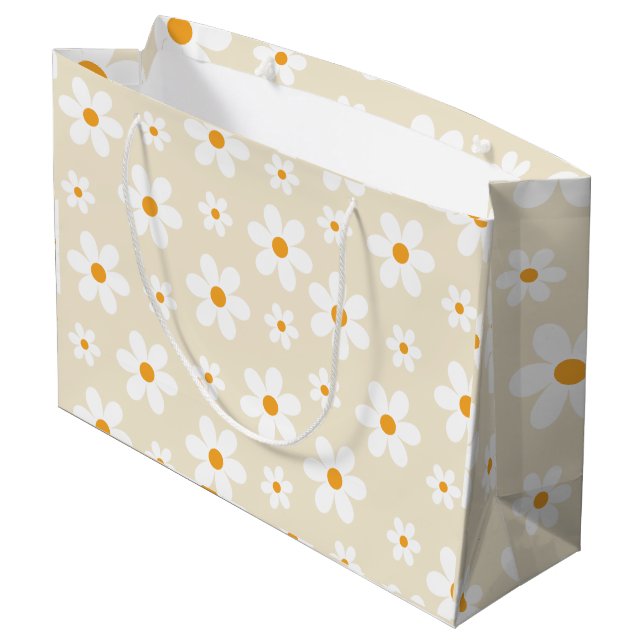 Retro Groovy Daisy Tan Birthday Große Geschenktüte (Rückseite Schrägansicht)