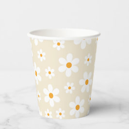 Retro Groovy Daisy Tan Birthday Pappbecher