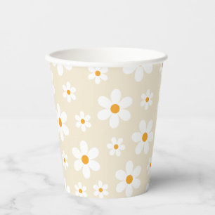 Retro Groovy Daisy Tan Birthday Pappbecher