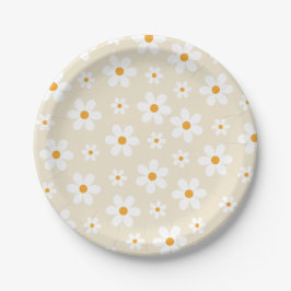 Retro Groovy Daisy Tan Birthday Pappteller