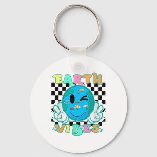 Retro Groovy Earth Vibes Earth Smile Womens Girls Schlüsselanhänger
