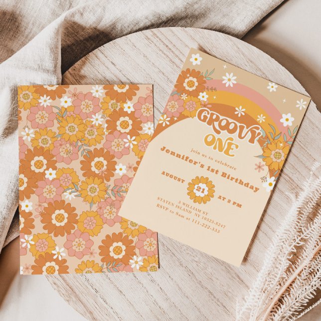 Retro Groovy ein geschlechtsneutraler Geburtstag Einladung (Von Creator hochgeladen)