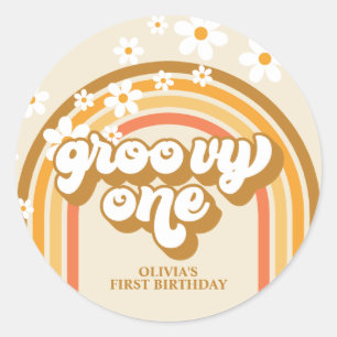 Retro Groovy Ein Regenbogen Braun Orange Geburtsta Runder Aufkleber