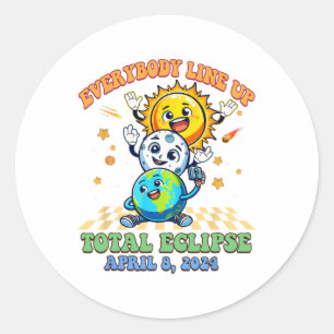 Retro Groovy Everybody line Up Total Solar Eclipse Runder Aufkleber