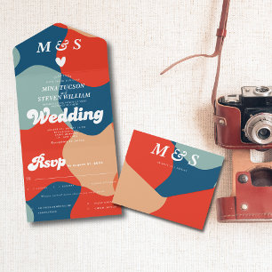 Retro Groovy farbenfrohe Hochzeit All In One Einladung