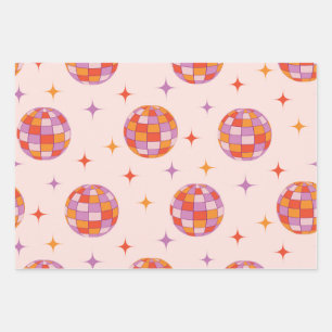 Retro Groovy Farbige Disco-Kugeln Muster  Geschenkpapier Set