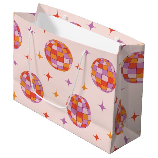 Retro Groovy Farbige Disco-Kugeln Muster  Große Geschenktüte (Vorderseite Schrägansicht)