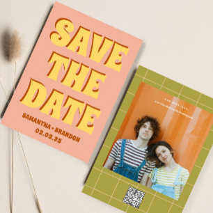 Retro Groovy Fette & Helle Boho-Hochzeit-Qr-Code  Save The Date