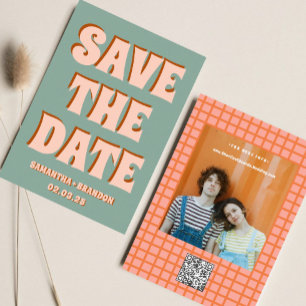 Retro Groovy Fette & Helle Boho-Hochzeit-Qr-Code Save The Date