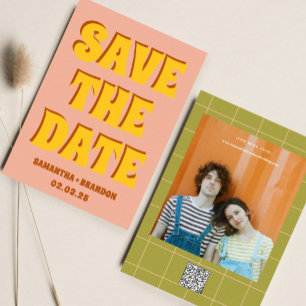 Retro Groovy Fette & Helle Boho-Hochzeits-QR-Code  Save The Date