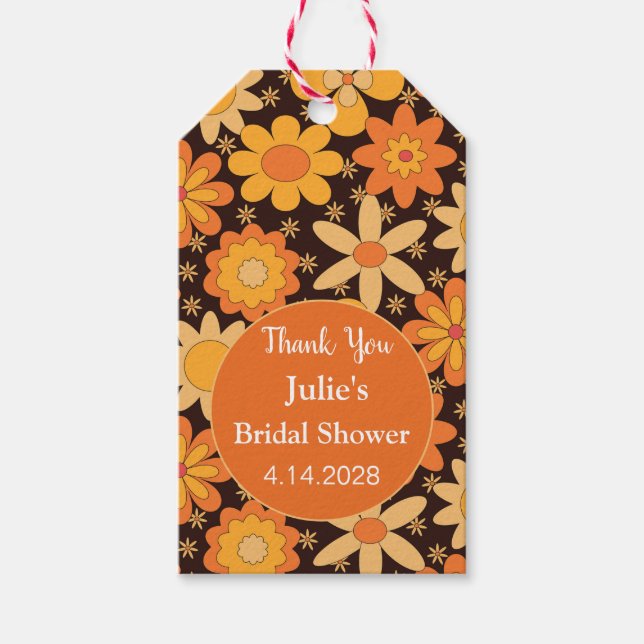 Retro Groovy Floral Orange gelb Vielen Dank Geschenkanhänger (Vorderseite)