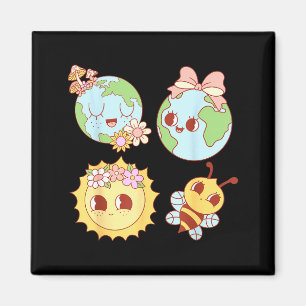 Retro groovy florales Herz Umwelttag Umwelt Magnet