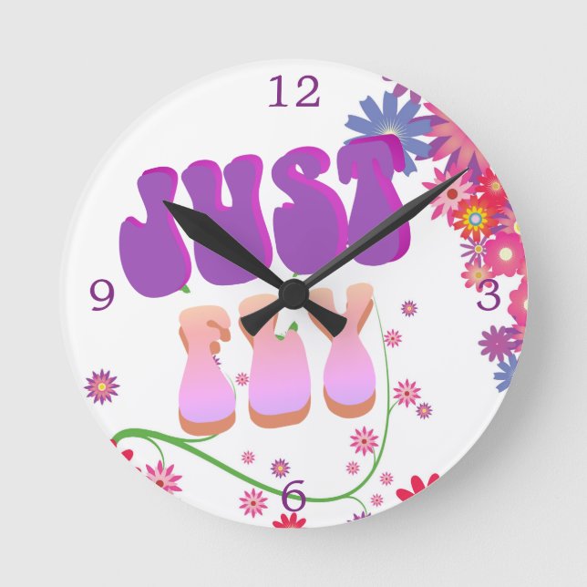 Retro Groovy Fly Floral Colorful Runde Wanduhr (Vorderseite)