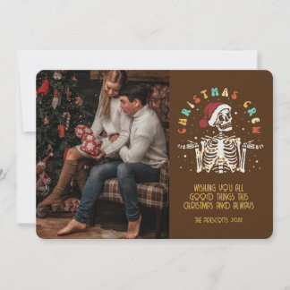 Retro Groovy Foto Weihnachts-Skelett-Crew Karte