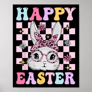 Retro Groovy Frohe Ostern Hase Kariert Für Frauen Poster