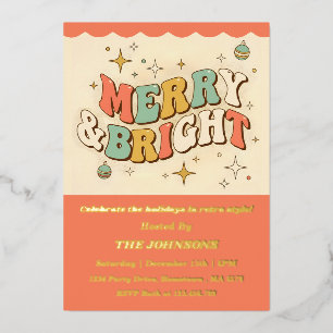 Retro Groovy Frohe und helle Weihnachtsfeier Folieneinladung