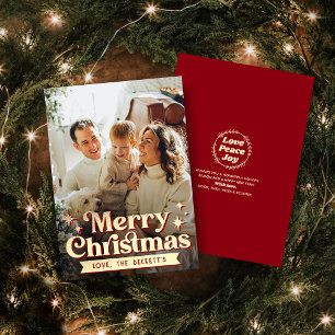 Retro Groovy Frohe Weihnachts Foto Weihnachtskarte Feiertagskarte