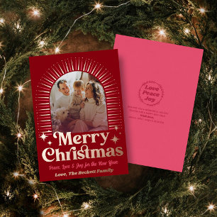 Retro Groovy Frohe Weihnachts Foto Weihnachtskarte Folien Feiertagskarte