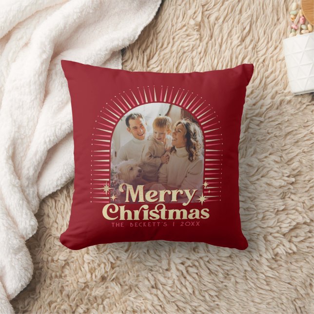 Retro Groovy Frohe Weihnachtsfamilie Foto Kissen (Decke)
