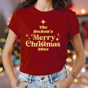 Retro Groovy Frohe Weihnachtsfamilie T-Shirt