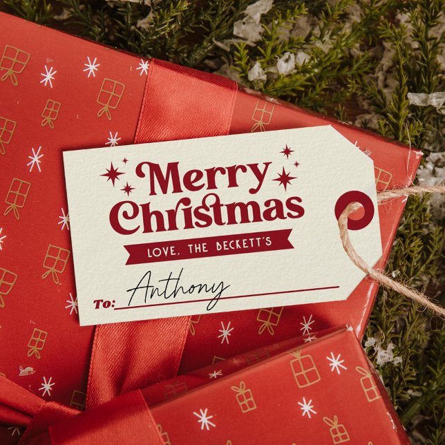 Retro Groovy Frohe Weihnachtsferien Geschenkanhänger (Von Creator hochgeladen)