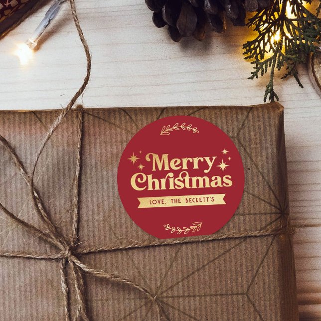 Retro Groovy Frohe Weihnachtsferien Runder Aufkleber (Von Creator hochgeladen)