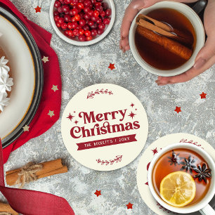 Retro Groovy Frohe Weihnachtsferien Runder Pappuntersetzer