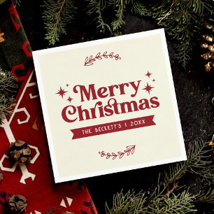 Retro Groovy Frohe Weihnachtsferien Serviette