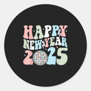 Retro Groovy Frohes Neues Jahr 2025 Cute Silvester Runder Aufkleber